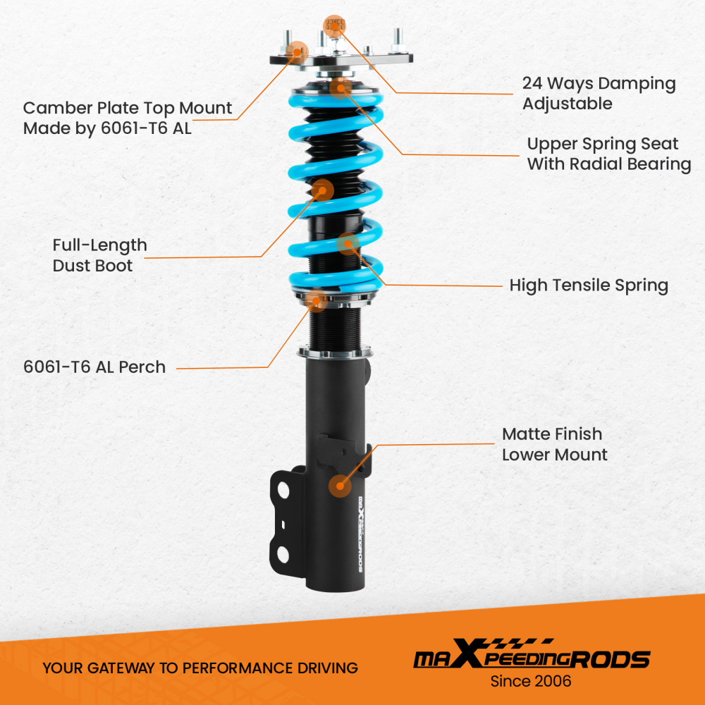 MaXpeedingrods COT6 Coilovers 24 Way Damper Suspension compatible for Scion tC 2005-2010 lowering kit