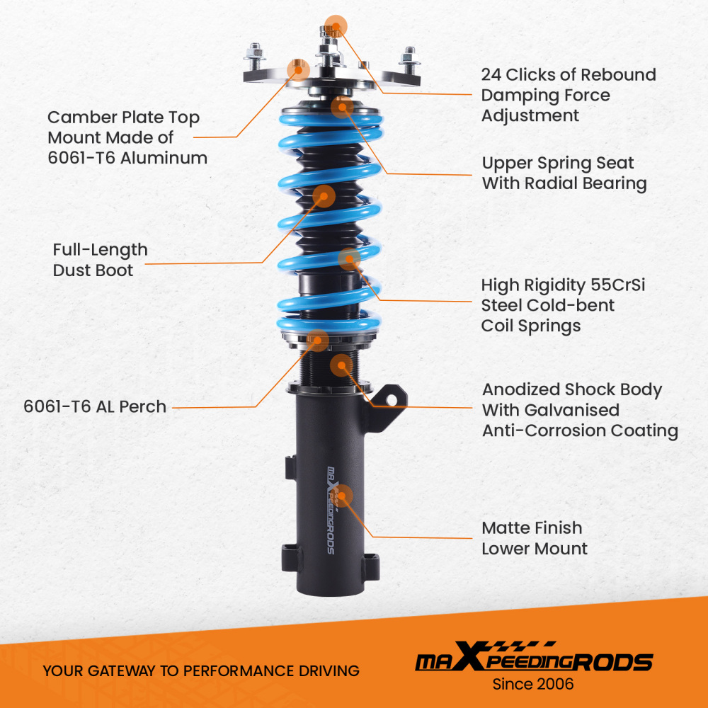 MaXpeedingrods T6 Coilovers Suspension compatible for Hyundai Tiburon 03-08 Adj. Damper