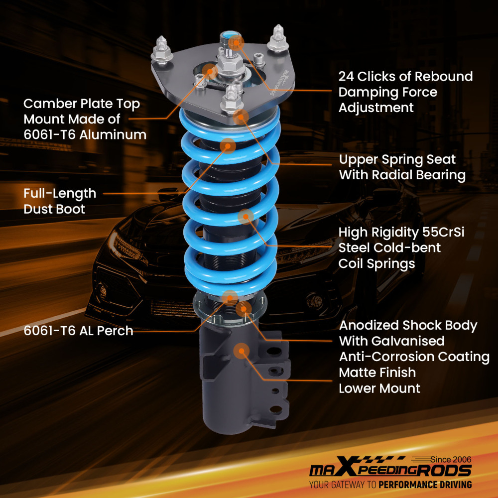 MaXpeedingrods T6 24 Level Coilovers Lowering Kit compatible for Hyundai Veloster 2012-2017