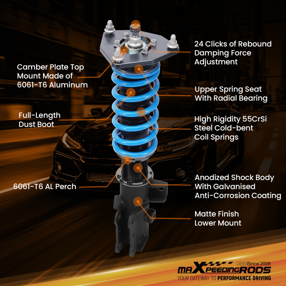 24 Level Adj. Damper Coilovers Shocks Lowering Kit compatible for Hyundai Elantra 2017-2020