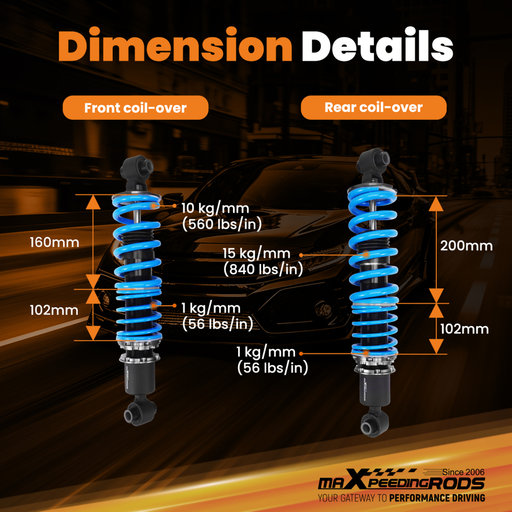 MaXpeedingrods T6 Adjustable Coilovers Shocks Kit compatible for Dodge Viper 1992-1995