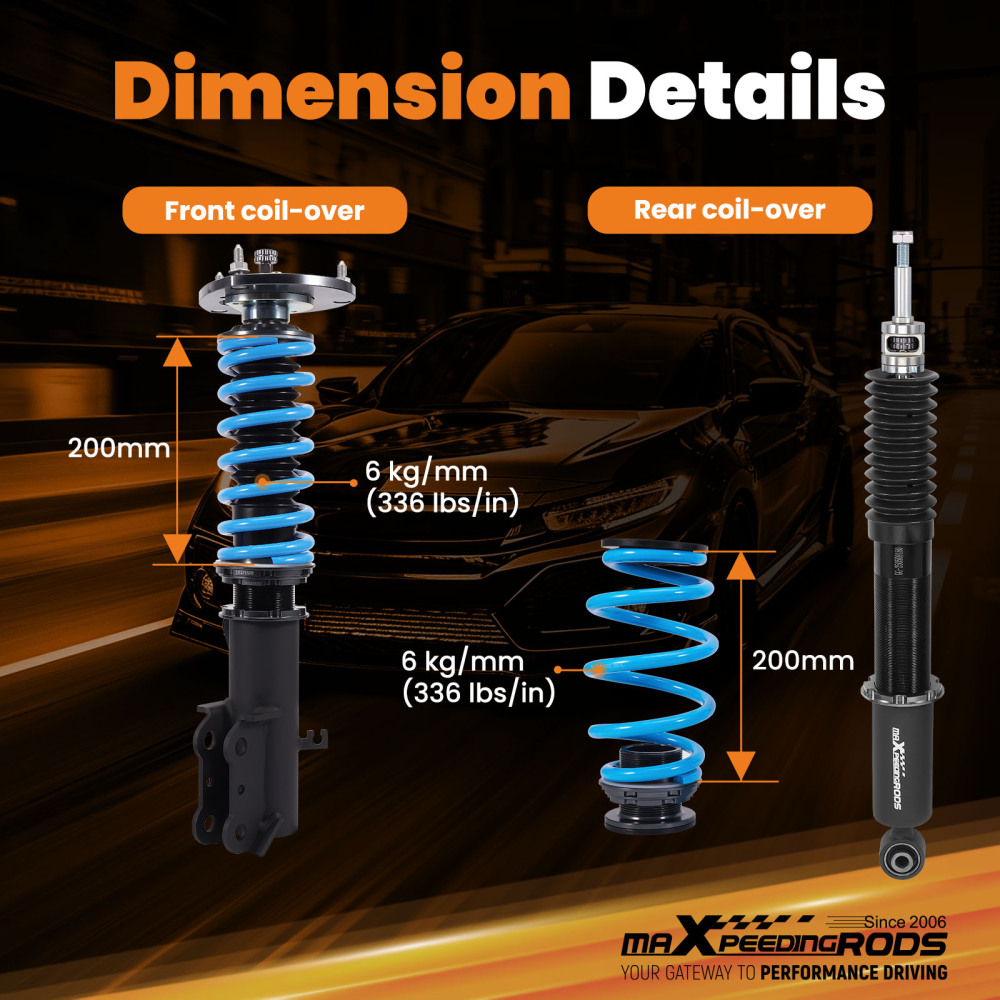 Coilovers 24 Way Damper Lowering Kit compatible for Chevrolet Volt 2016-2019 Shock Absorber