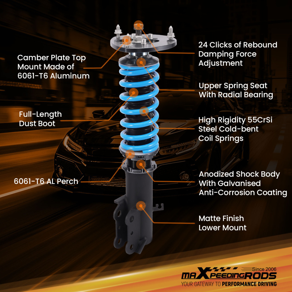 Coilovers 24 Way Damper Lowering Kit compatible for Chevrolet Volt 2016-2019 Shock Absorber
