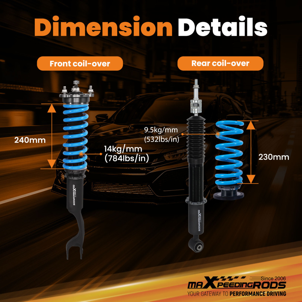 Coilovers 24 Way Adjustable Lowering Kit compatible for Mercedes Benz C-Class W205 4Matic