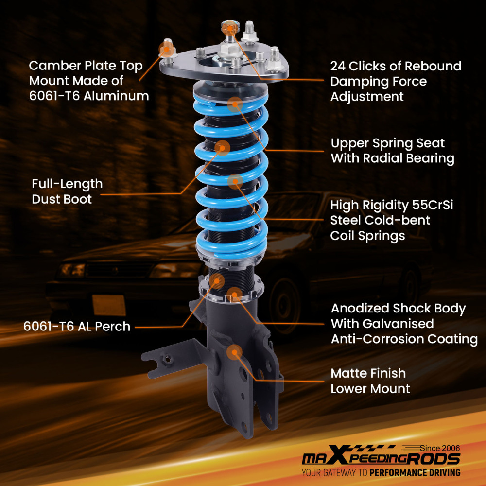 24 Level Adjustable Damper Coilover Lowering Kit compatible for Subaru WRX 2022-2025