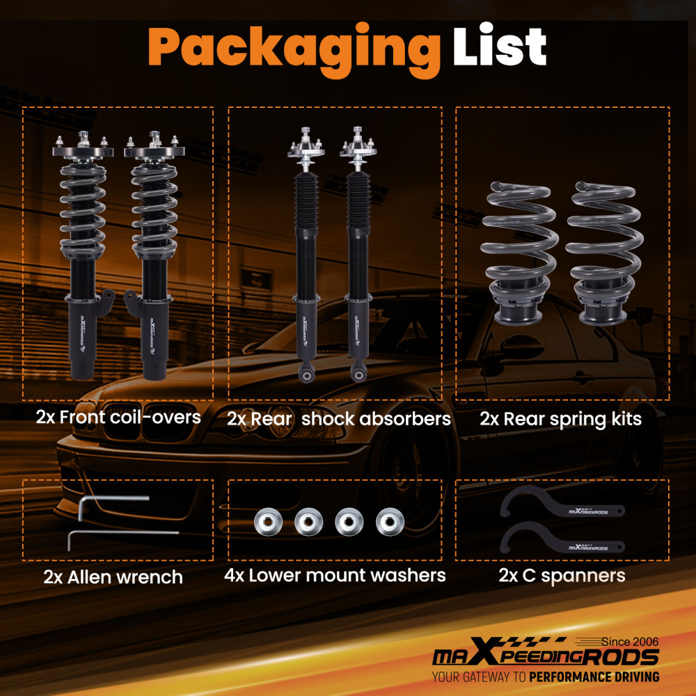 Combinés Filetés Réglables Amortisseurs compatible pour BMW E46 3 Series Berline 1998 a 2995