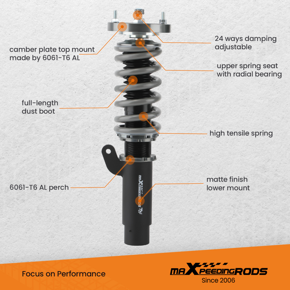 T7 Advanced Series 24 Levels Adjustable Coilover compatible for BMW E46 330i 325i 318d 320d 330d 1999-2005 Lowering Kit