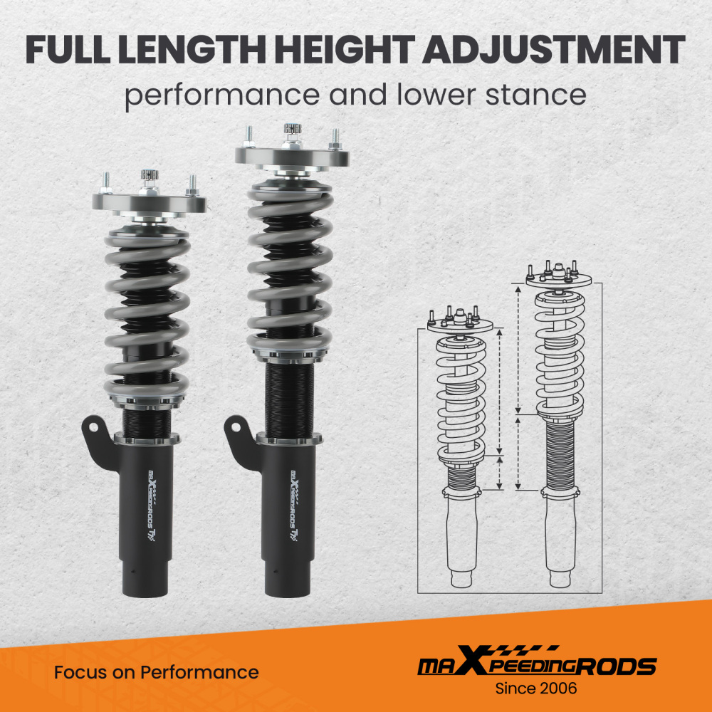T7 Advanced Series 24 Levels Adjustable Coilover compatible for BMW E46 330i 325i 318d 320d 330d 1999-2005 Lowering Kit