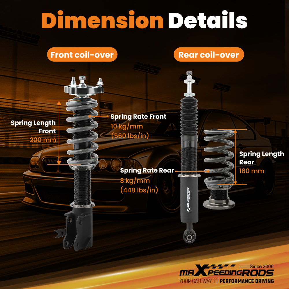 24 Way Adjustable Damper Force Coilover compatible for Honda Civic Si FD1/FD2/FD3 2006-2011 Lowering Kit