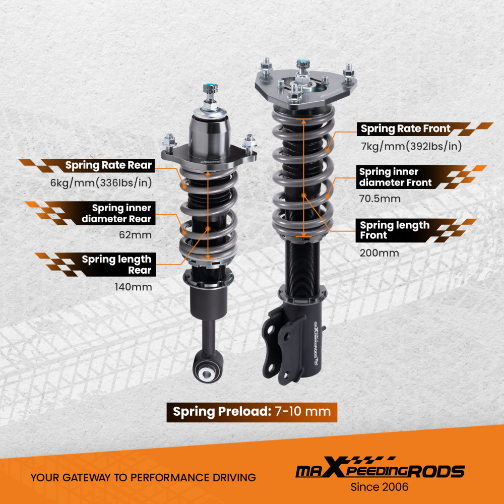 MaXpeedingrods New COT7 Coilovers Suspension Kit compatible for Mitsubishi Lancer compatible for FWD 02-06 lowering kit