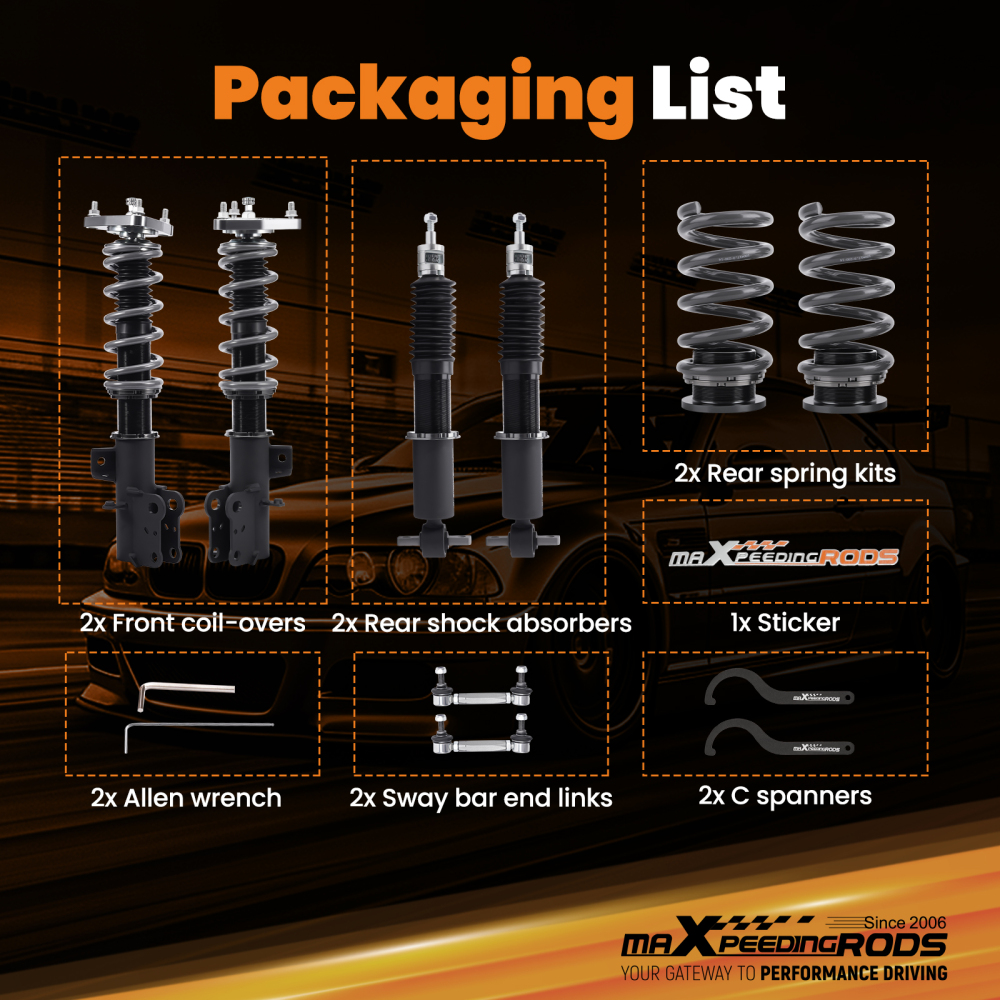 MaXpeedingrods T7 Coilovers 24 Step Damper Shock Kit compatible for Ford Mustang S550 15-23 Lowering Kit