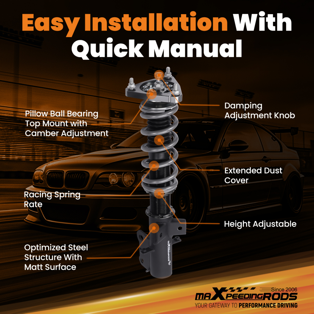 MaXpeedingrods T7 Coilovers 24 Step Damper Shock Kit compatible for Ford Mustang S550 15-23 Lowering Kit