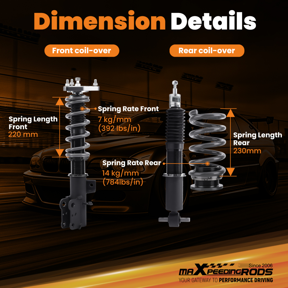 MaXpeedingrods T7 Coilovers 24 Step Damper Shock Kit compatible for Ford Mustang S550 15-23 Lowering Kit