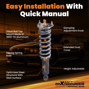 MaXpeedingrods Adjustable Coilover Kit compatible for Infiniti G37 Coupe Sedan RWD 08-15