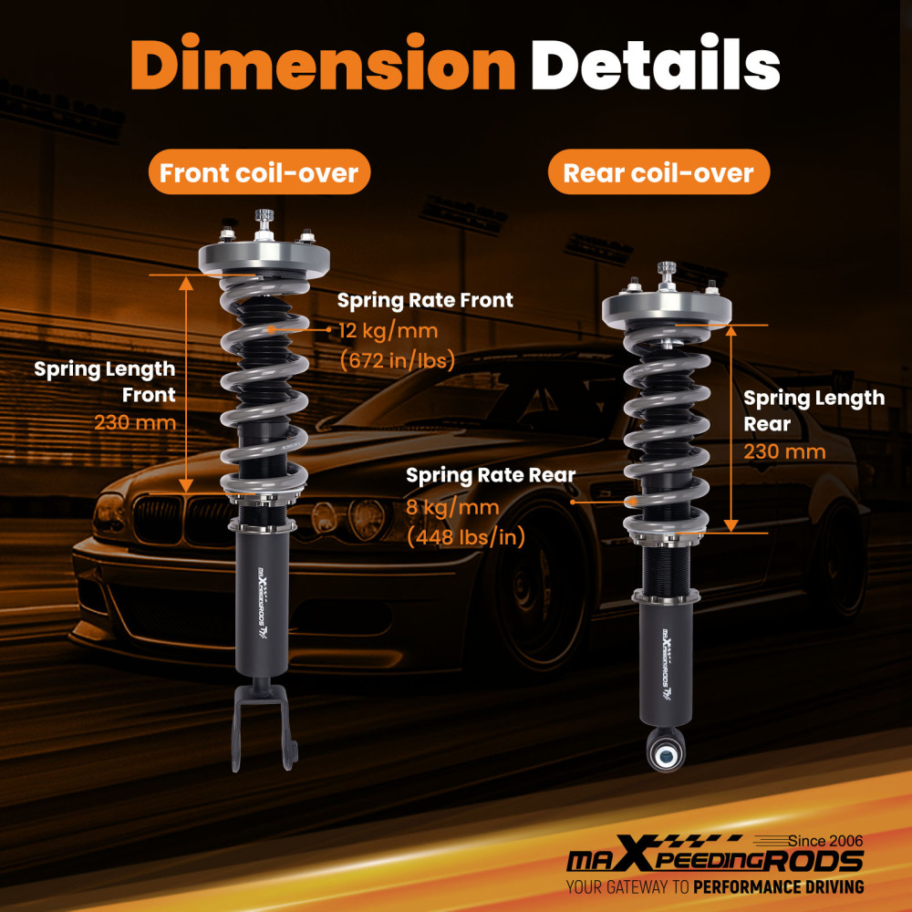 MaXpeedingrods T7 Coilovers 24 Level Shock Struts Kit compatible for Jaguar XJ8 XJR 03-09 Lowering Kit