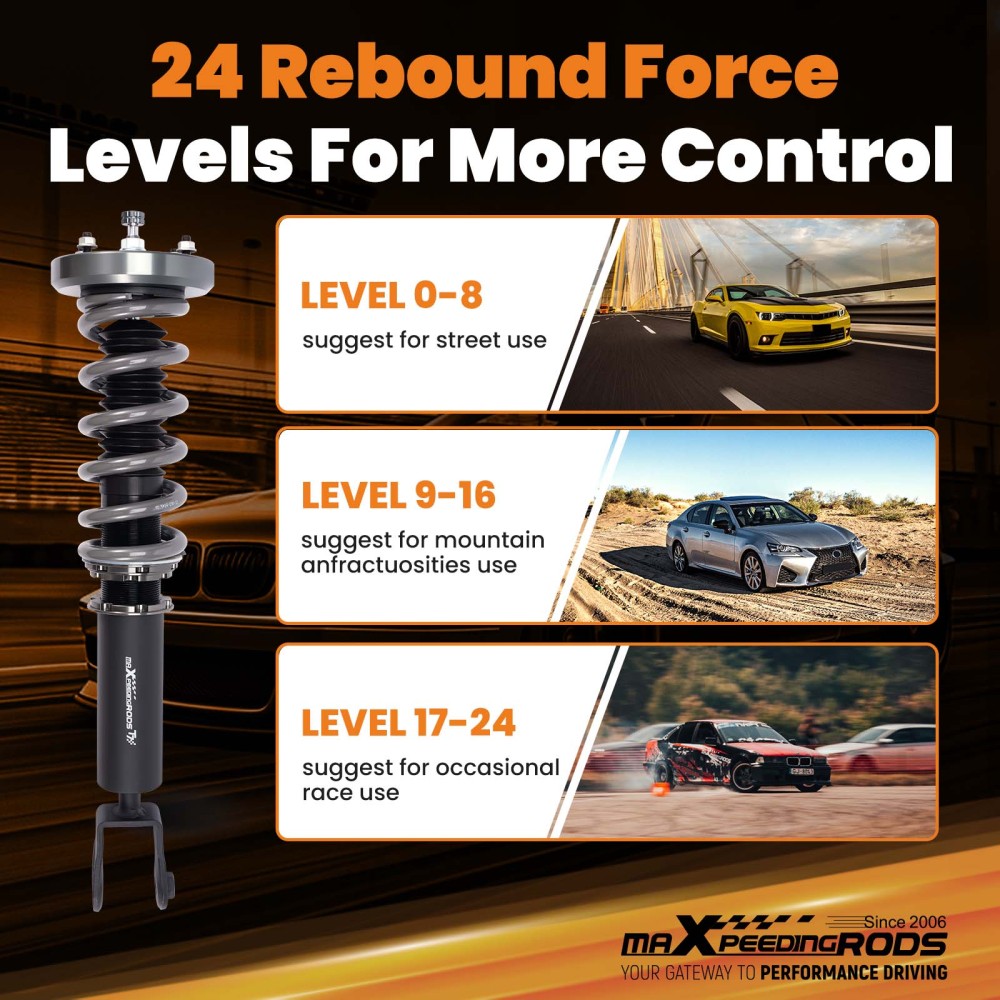 MaXpeedingrods T7 Coilovers 24 Level Shock Struts Kit compatible for Jaguar XJ8 XJR 03-09 Lowering Kit