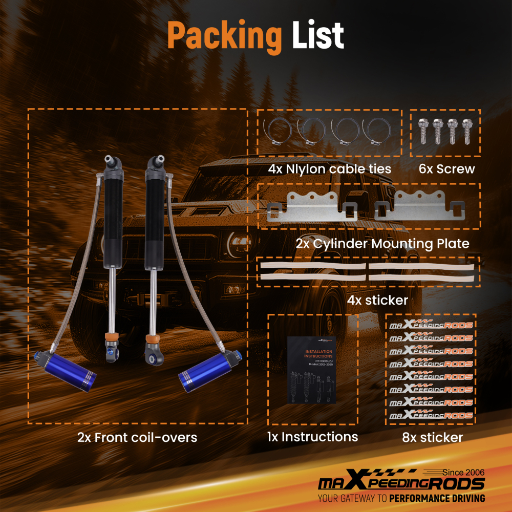 MaXpeedingrods Front Shocks Remote Reservoir 2-3 Lift compatible for Jeep Gladiator 20-23