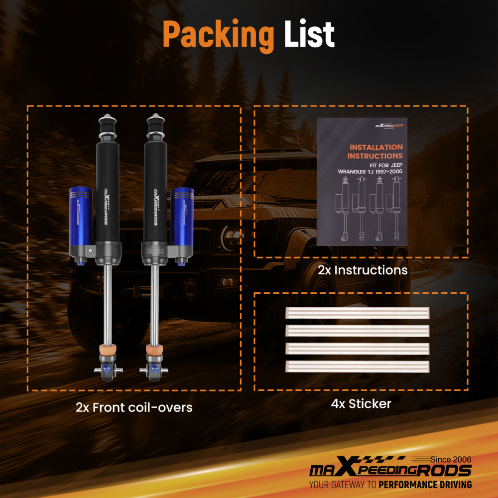 Remote Reservoir 2-3.5 Lift Rear Shocks compatible for JEEP Wrangler TJ 1997-2006