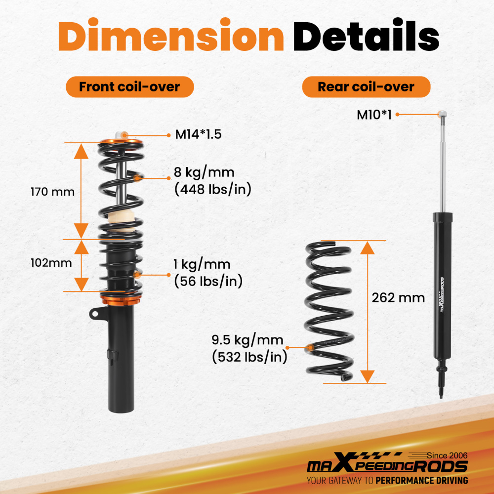 Coilovers Suspension compatible for BMW 3 Series E90 E91 2WD 2004-2012 E92 E93 4pcs Struts