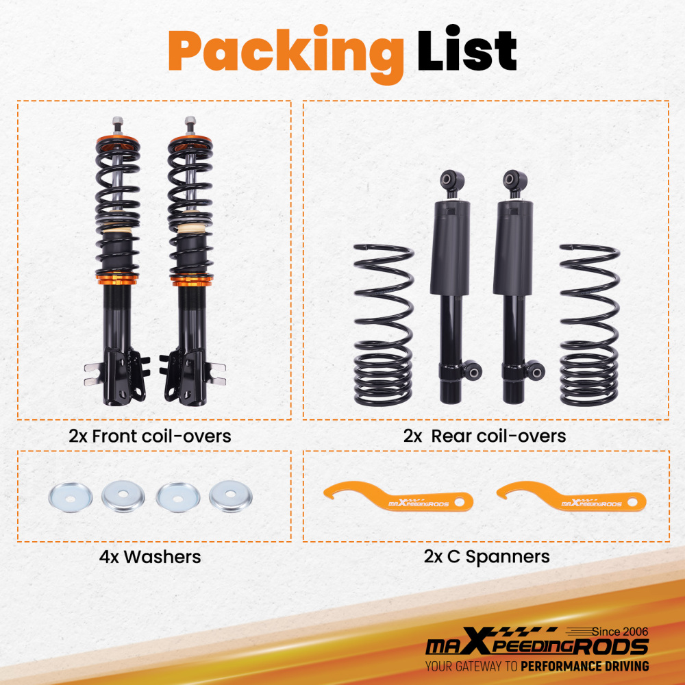 Adjustable Coilover Suspension Kit compatible for Fiat Seicento type 187 1998-2010