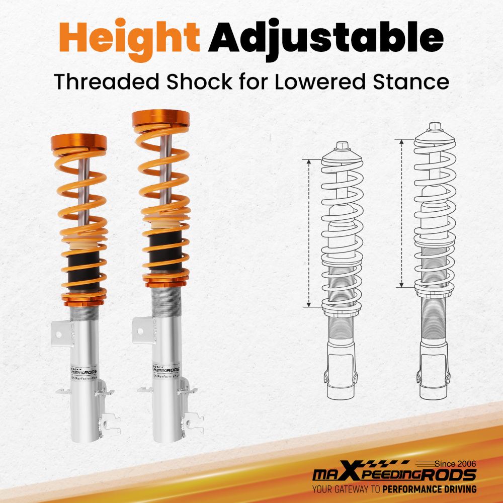 Kit de suspension amortisseurs compatible pour fiat grande punto 199 combinés filetés neufkit d'abaissement