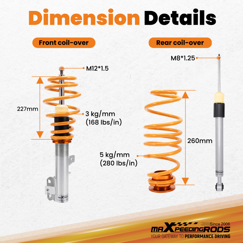 Coilover Suspension Kit compatible for Ford Fiesta MKVI JA8 All Engines 2008-2019 Twin tube