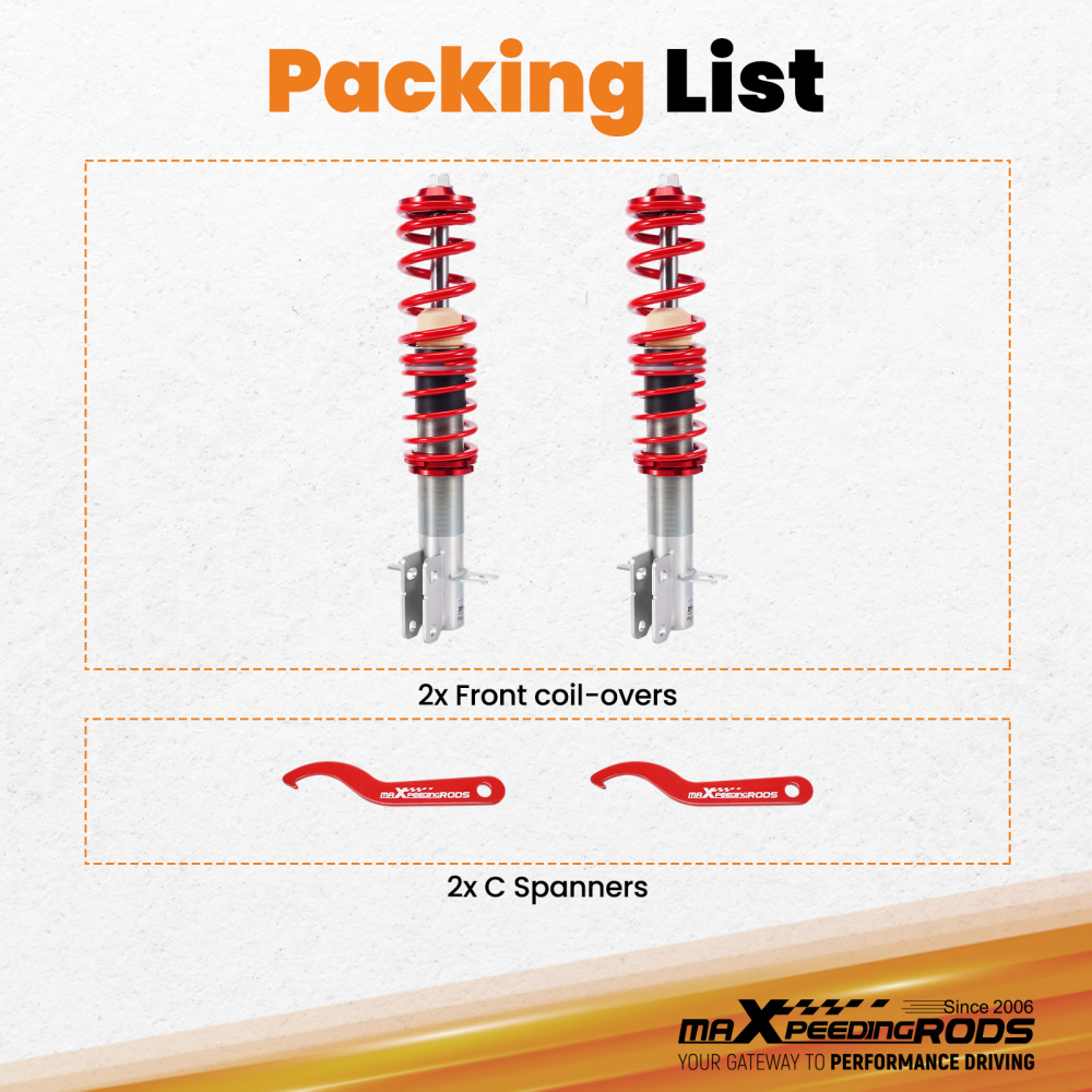 2X Front Coilovers+ 2X Spanners compatible for VW Golf mk1 Scirocco 1975-1984