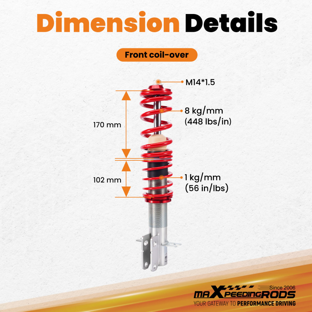 2X Front Coilovers+ 2X Spanners compatible for VW Golf mk1 Scirocco 1975-1984