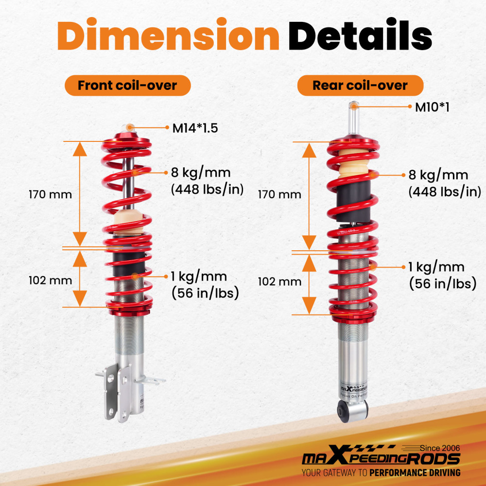 Coilover Sospensione compatibile per VW Golf MK1 inkl Cabrio 1979-84 Suspension Shock Lowering Kit