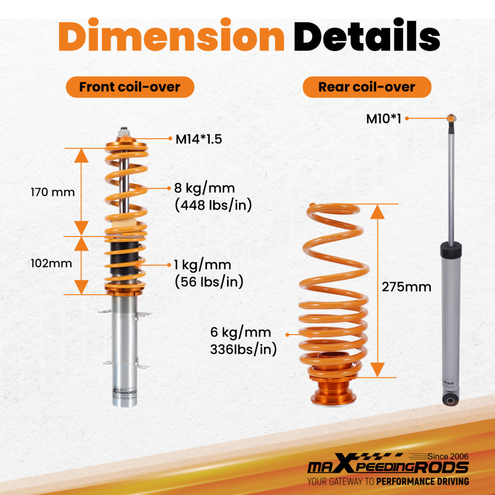 Compatible for VW Golf Mk4 1.4 1.6 1.8 1.8T 1.9SDi 1.9TDi Coilovers Suspension Struts Kit Lowering Kit