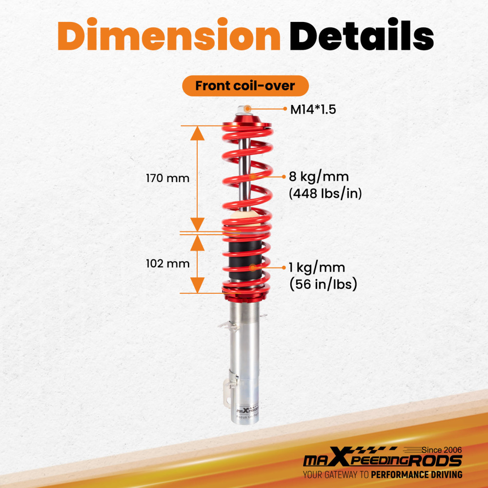 Front Coilovers compatible for VW GOLF IV 1J1 compatible for SEAT LEON 1M1 compatible for VW NEW BEETLE 9C1 1C1 1997-2010