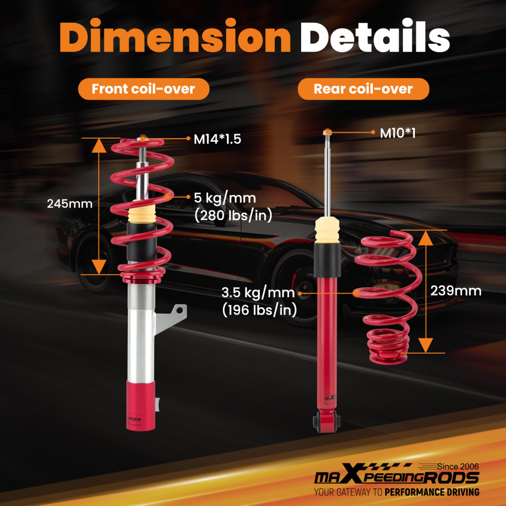 Coilovers Suspension Kit compatible for VW Golf Mk5 MK6 Hatchback 1.9 2.0 TDi 03-12 compatible for Audi 8P Lowering Kit