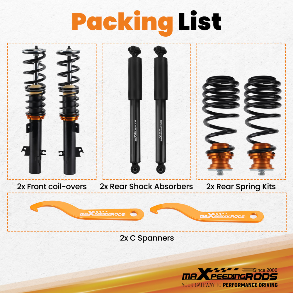 Coilover Kit compatible for Peugeot 207 Hatch 2006-2014 1.4, 1.6 PetrolDiesel