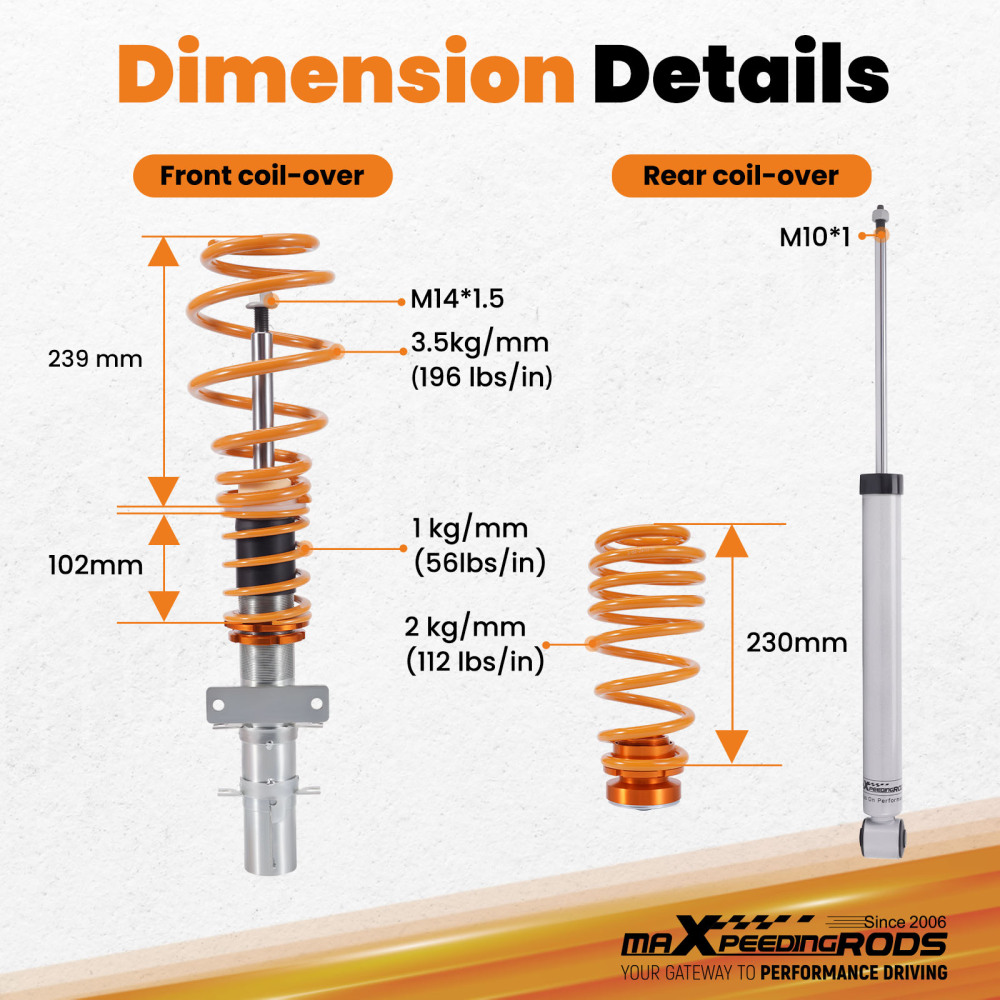 Coilovers y suspensiones roscadas tuning compatible para VW Polo 9N 9N2 2002-09 Amortiguador
