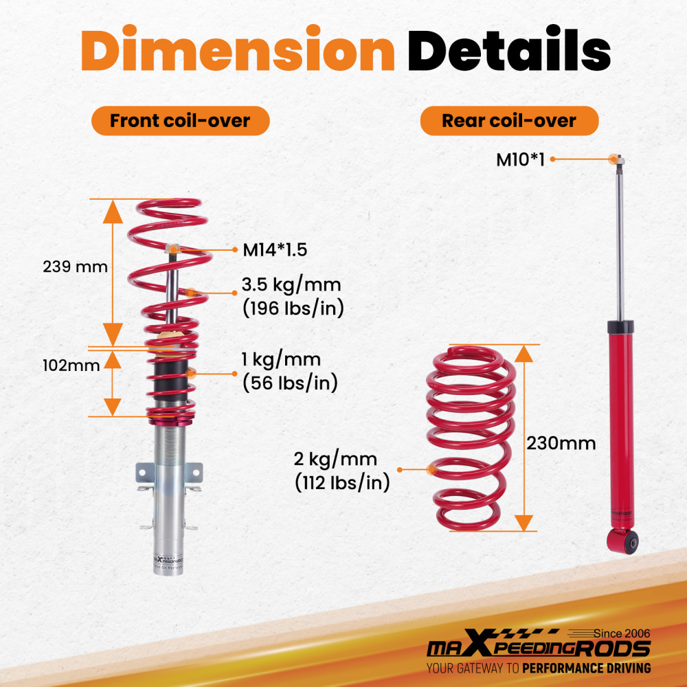 Coilover compatible for VW Polo MK4 Typ 9n 2001–2009 Adjustable Suspension Coilovers Lowering Kit