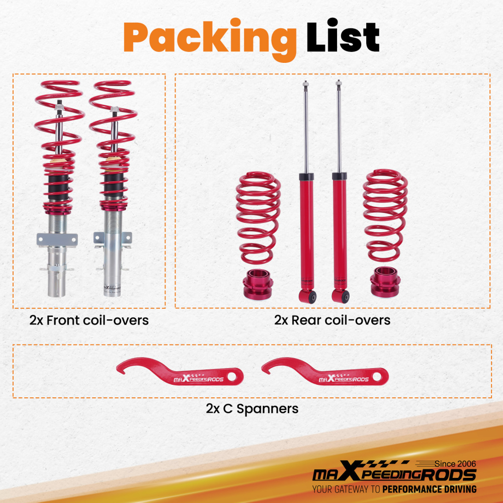 Coil Spring Suspension Absorber Coilovers Kit compatible for Volkswagen POLO MK4 01-14 Lowering Kit