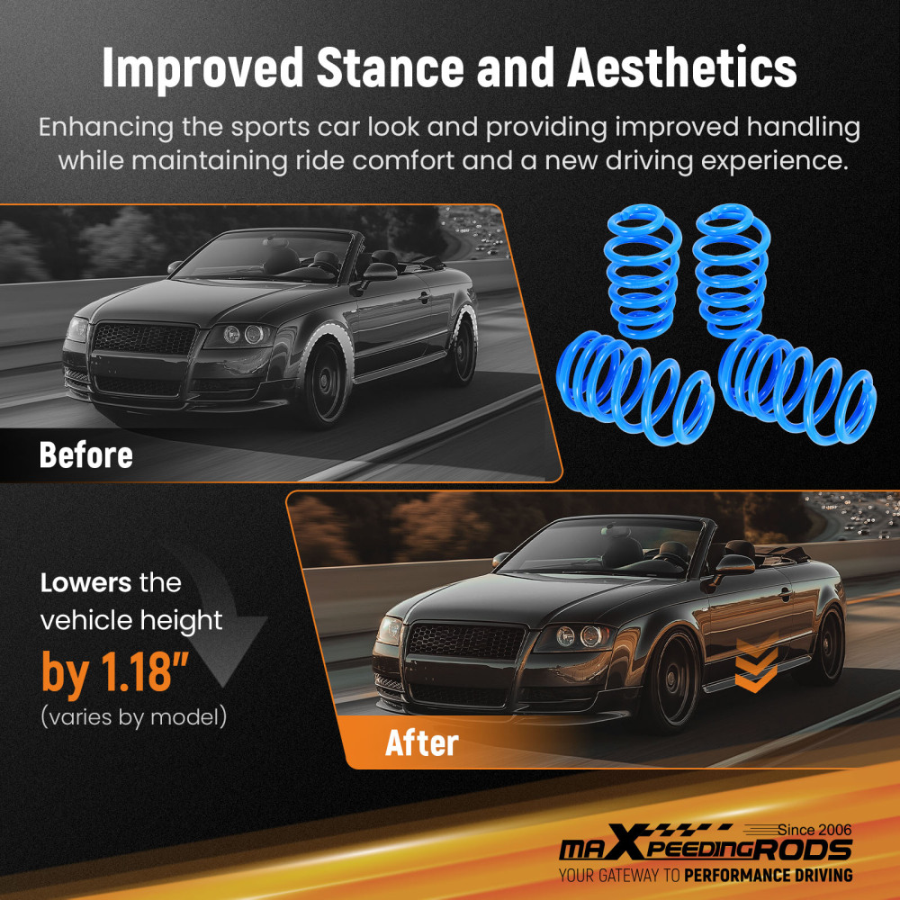 Lowering Springs 30mm compatible for Audi A4 S4 B6 8H7 2002-2005 1.8 T, 1.8 T quattro 3.0
