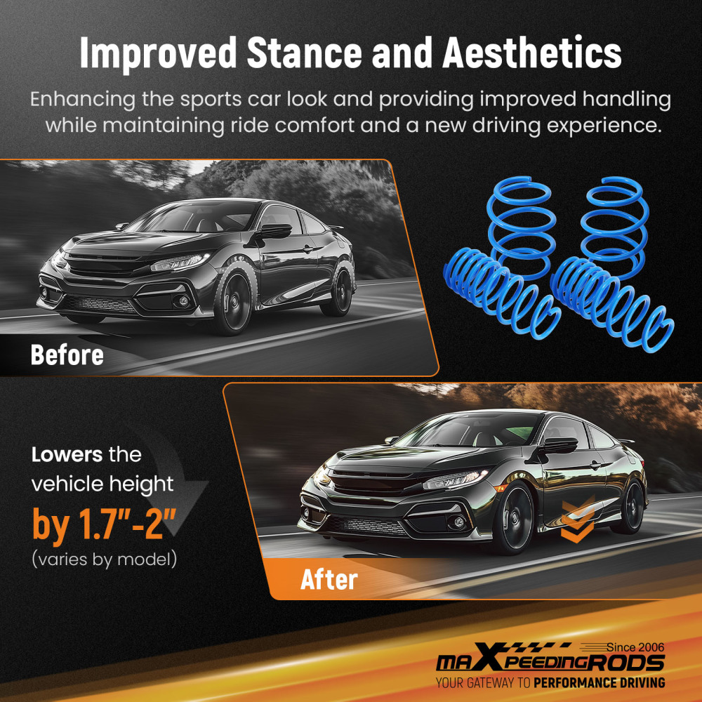 maXpeedingrods Lowering Springs compatible for Honda Civic Sedan / Coupe / Hatchback 16-24