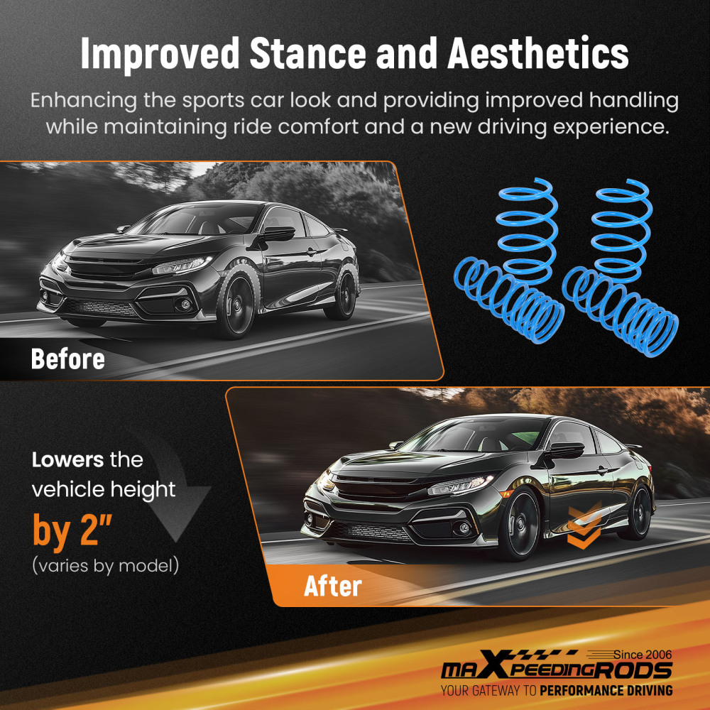 MaXpeedingrods Racing Lowering Springs Drops 2 compatible for Toyota Corolla 2014-2019