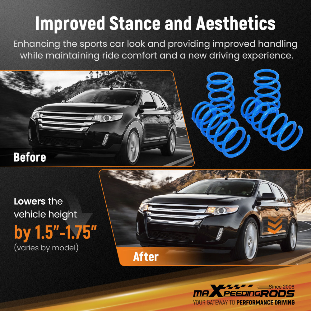 Sport Lowering Springs Kit compatible for Ford Edge RWD / AWD 2007-2014 F 1.75 R 1.5