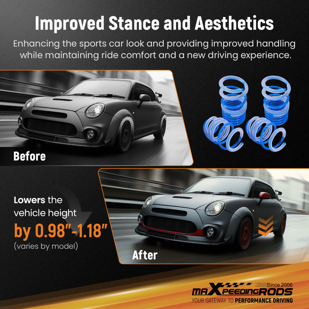 New Lowering Springs maXpeedingrods compatible for Fiat 500 595 695 2008- SAE9254 Springs