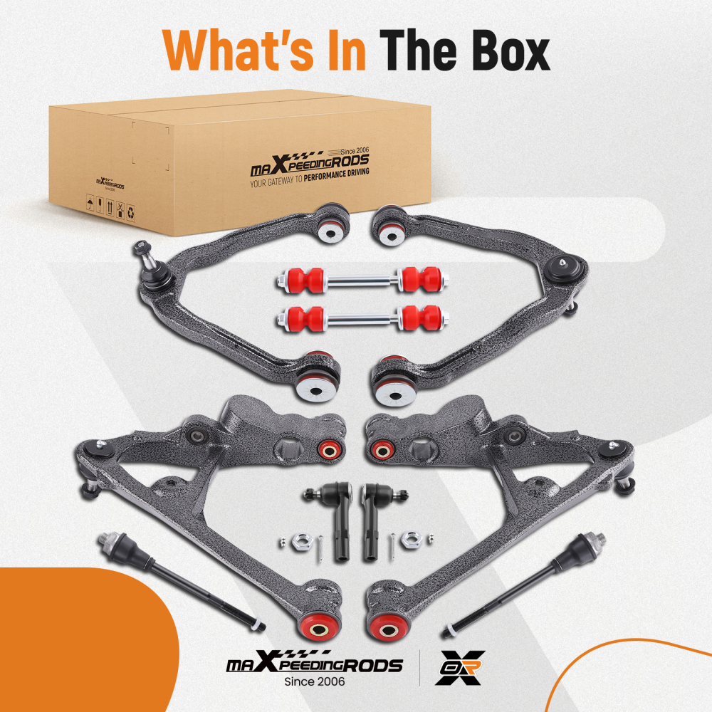 10pc Front Upper Lower Control Arms Tie Rods compatible for Chevy Silverado GMC Sierra 1500