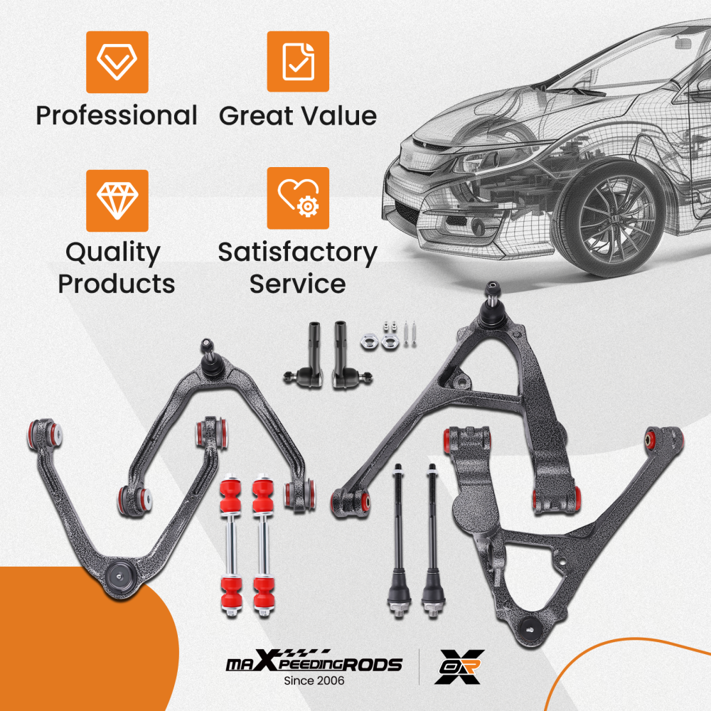 10pc Front Upper Lower Control Arms Tie Rods compatible for Chevy Silverado GMC Sierra 1500