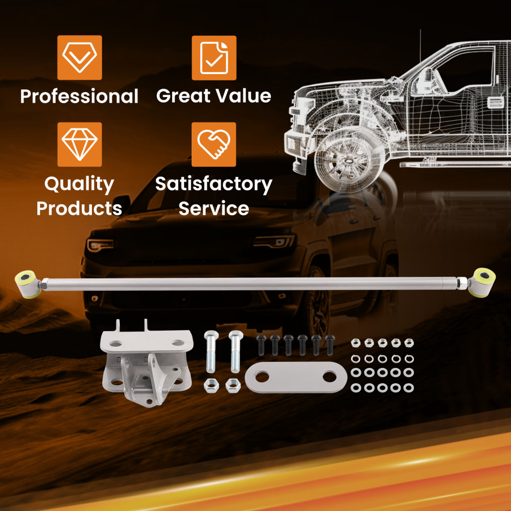 Compatible for Chevy C10 compatible for GMC Truck Silver Double Adjustable compatible for Panhard Trac Bar W/ Brackets