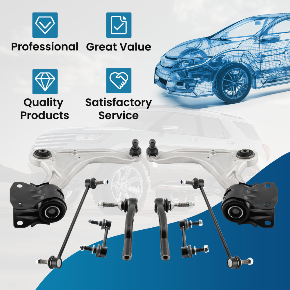 8x Front Lower Control Arms Outer Tie Rods Sway Bars for 2013-2017 compatible for Ford Fusion