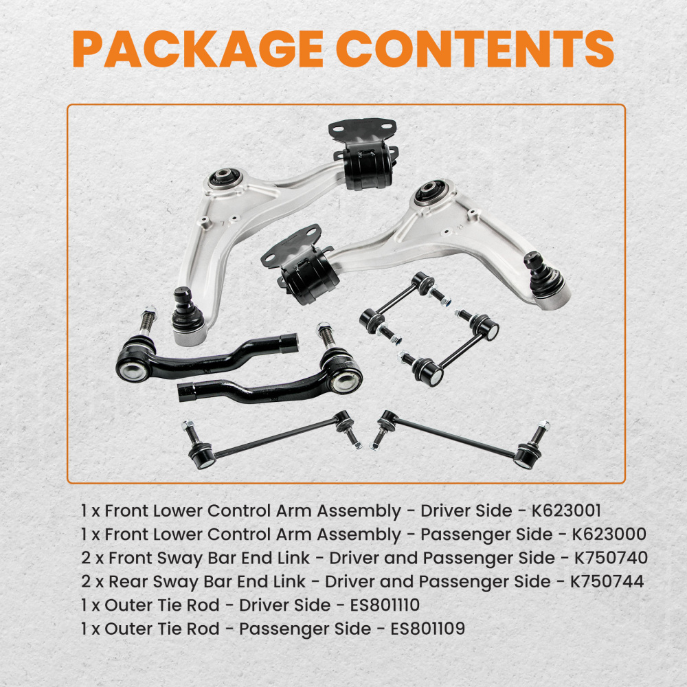 8x Front Lower Control Arms Outer Tie Rods Sway Bars for 2013-2017 compatible for Ford Fusion