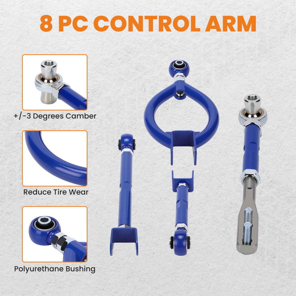 8 Adjustable Front Tension Rod Rear Camber Toe Traction Arm compatible for Nissan 240sx S13