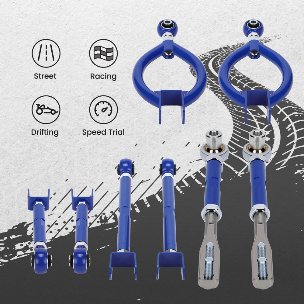 8 Adjustable Front Tension Rod Rear Camber Toe Traction Arm compatible for Nissan 240sx S13