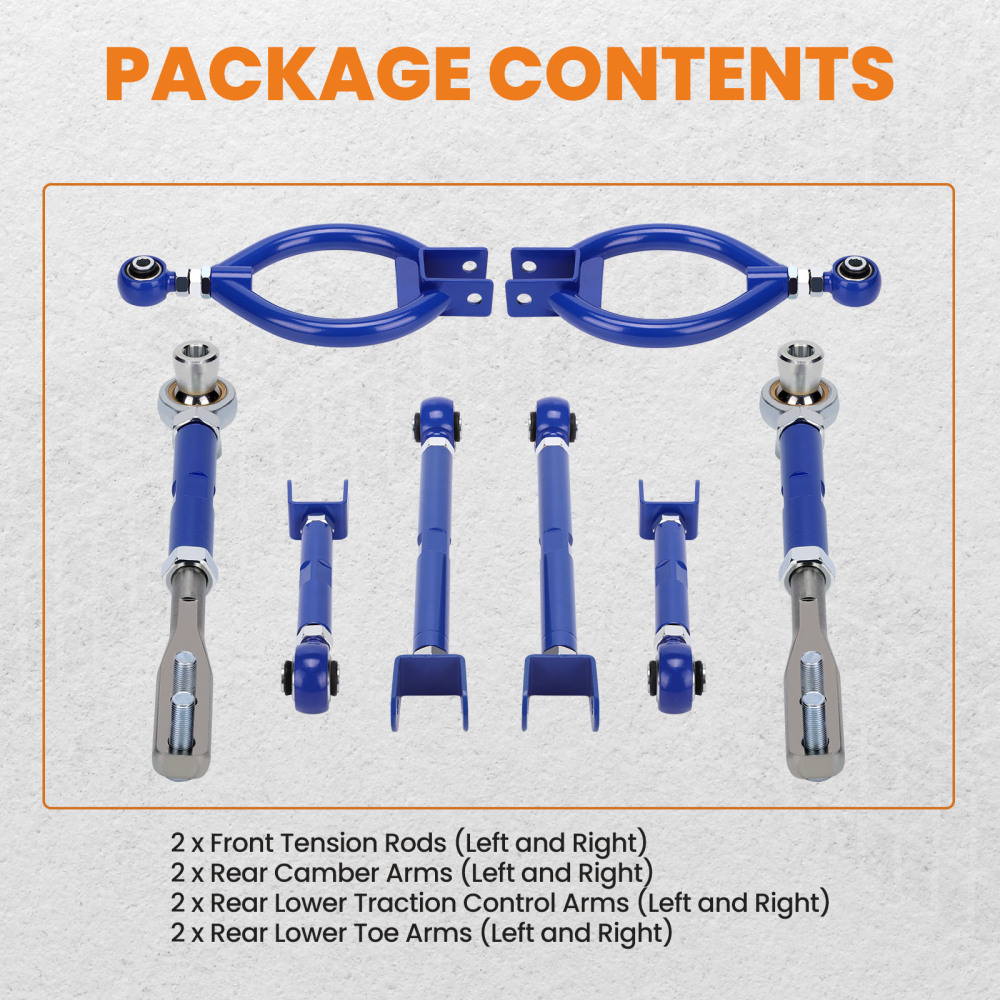 8 Adjustable Front Tension Rod Rear Camber Toe Traction Arm compatible for Nissan 240sx S13