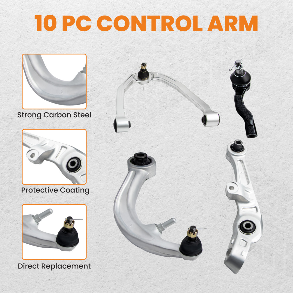 10pc Front Control Arms + Tierods compatible for Nissan 350Z G35 RWD Coupe 2003 2004 - 2007